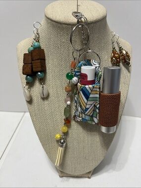 Gift Set Multicolor Double Lipstick Balm Keychain Purse Charm 2 pr Earrings